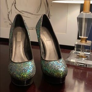 Rachel Roy Green glitter heels